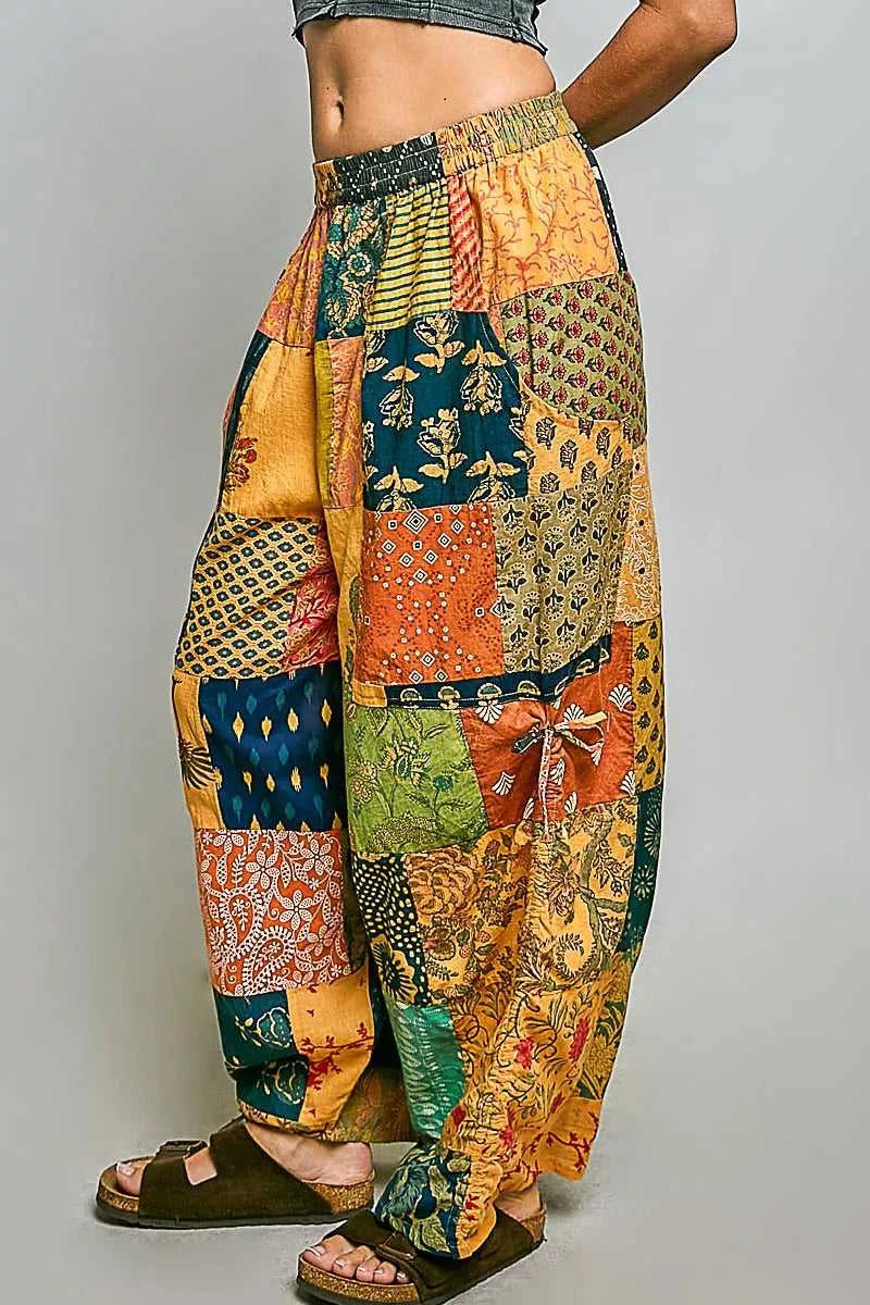 POL Printed Patchwork Wide Leg Pants with Adjustable Side Drawstring 100100789991970 61 Affordable Fashion Under $100 Jerry's Apparel 