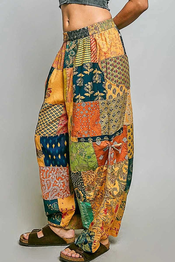 POL Printed Patchwork Wide Leg Pants with Adjustable Side Drawstring 100100789991970 61 Affordable Fashion Under $100 Jerry's Apparel 
