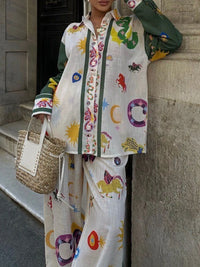 Printed Button Down Shirt and Pants Set