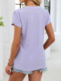Eyelet Petal Sleeve V-Neck T-Shirt 100100180821182 24 Affordable Fashion Under $100 Jerry's Apparel 