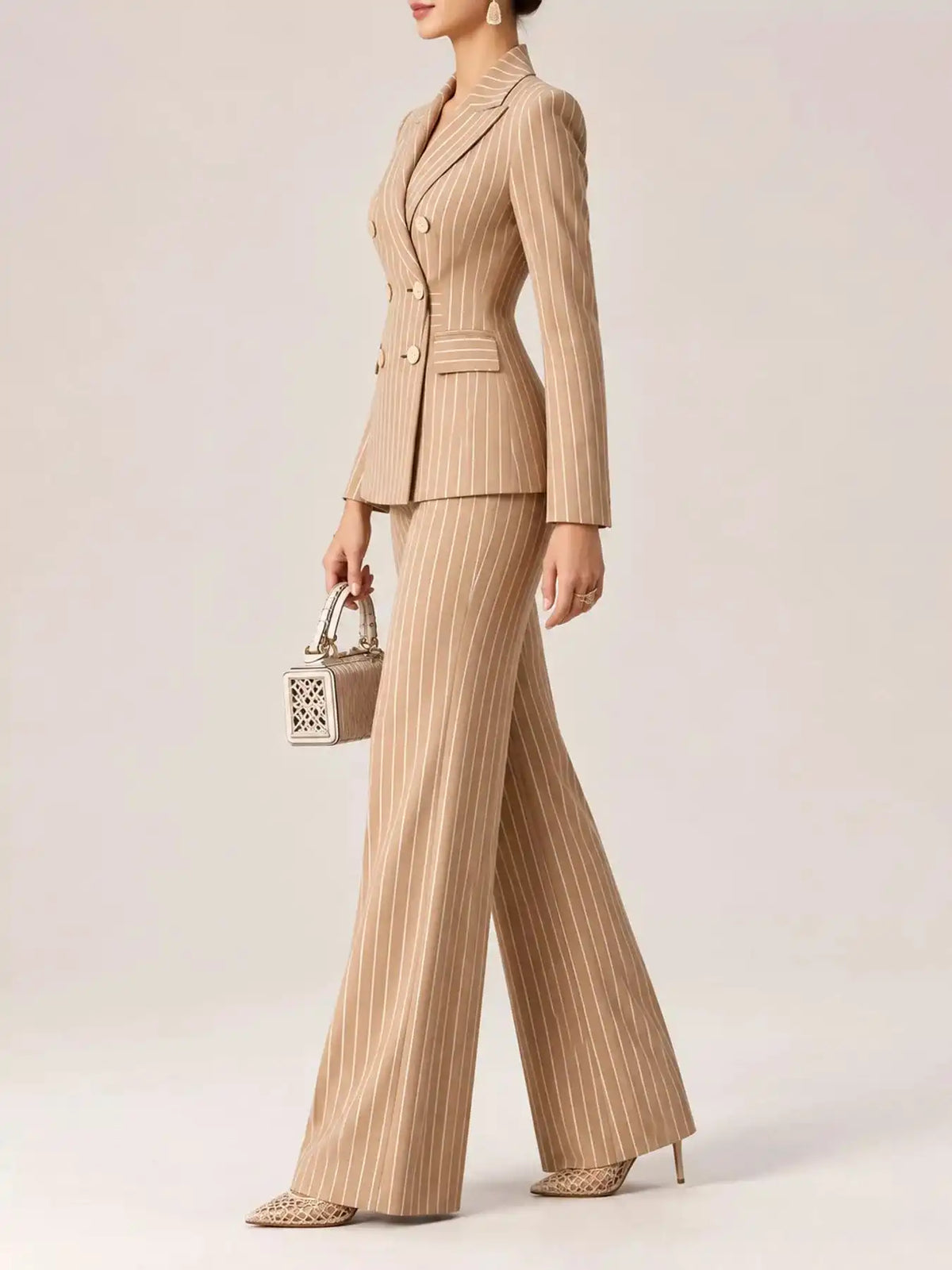 Double-Breasted Pinstripe Blazer and Wide-Leg Pants Set 101001905010997 103 Gifts for Her Jerry's Apparel 