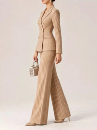 Double-Breasted Pinstripe Blazer and Wide-Leg Pants Set 101001905010997 103 Gifts for Her Jerry's Apparel 