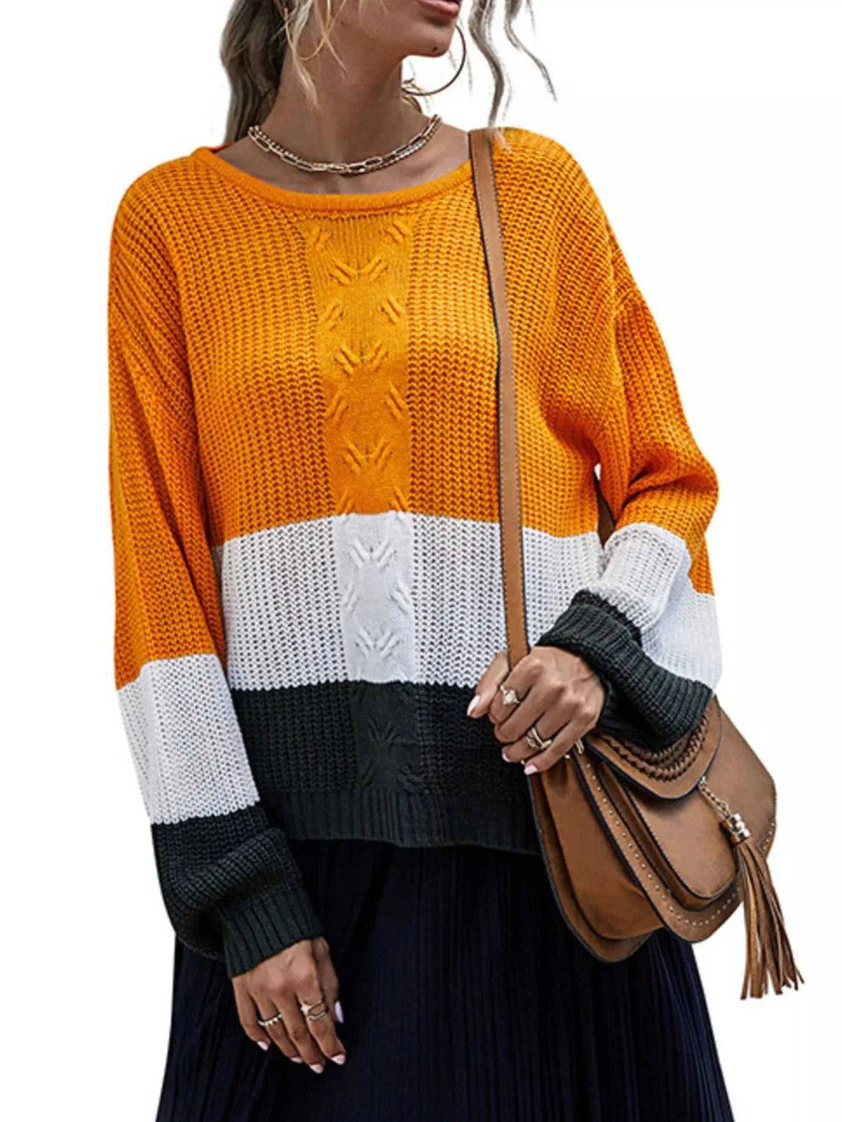 Color Block Round Neck Sweater 100100367558904 38 Affordable Fashion Under $100 Jerry's Apparel 