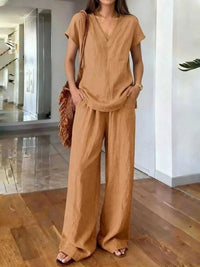 Full Size V-Neck Short Sleeve Top and Pants Set Plus Size 100100910451013 35 Affordable Fashion Under $100 Jerry's Apparel 