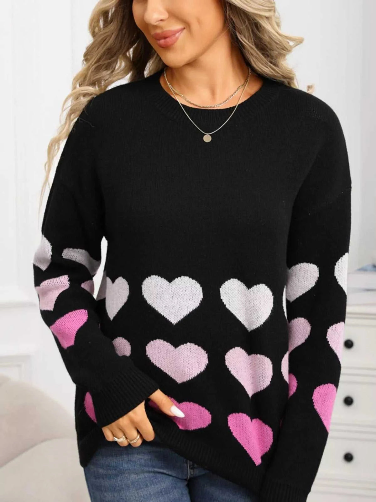Valentine's Day Heart Pattern Crew Neck Sweater 100100455921910 49 Affordable Fashion Under $100 Jerry's Apparel 