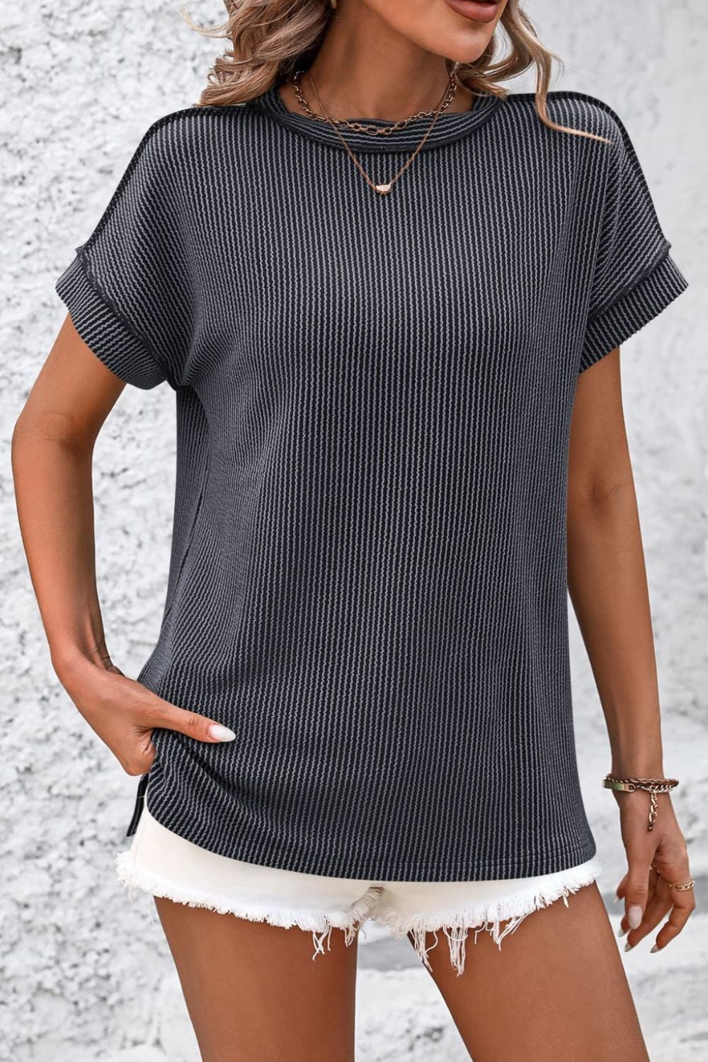 Striped Round Neck Short Sleeve T-Shirt