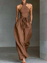 Halter Neck Wide-Leg Jumpsuit with Waist-Tie Detail 101001566820821 48 Affordable Fashion Under $100 Jerry's Apparel 