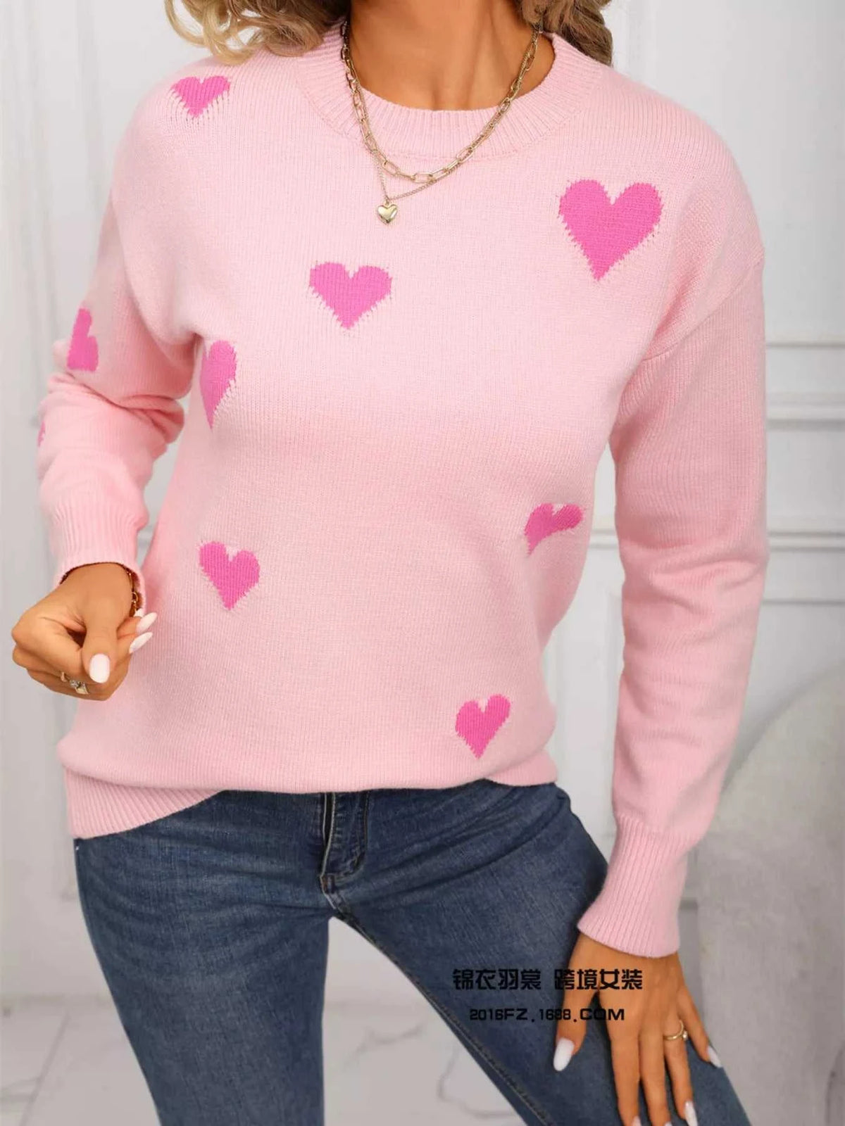Valentine's Day Heart Print Round Neck Sweater 100100226503110 49 Affordable Fashion Under $100 Jerry's Apparel 