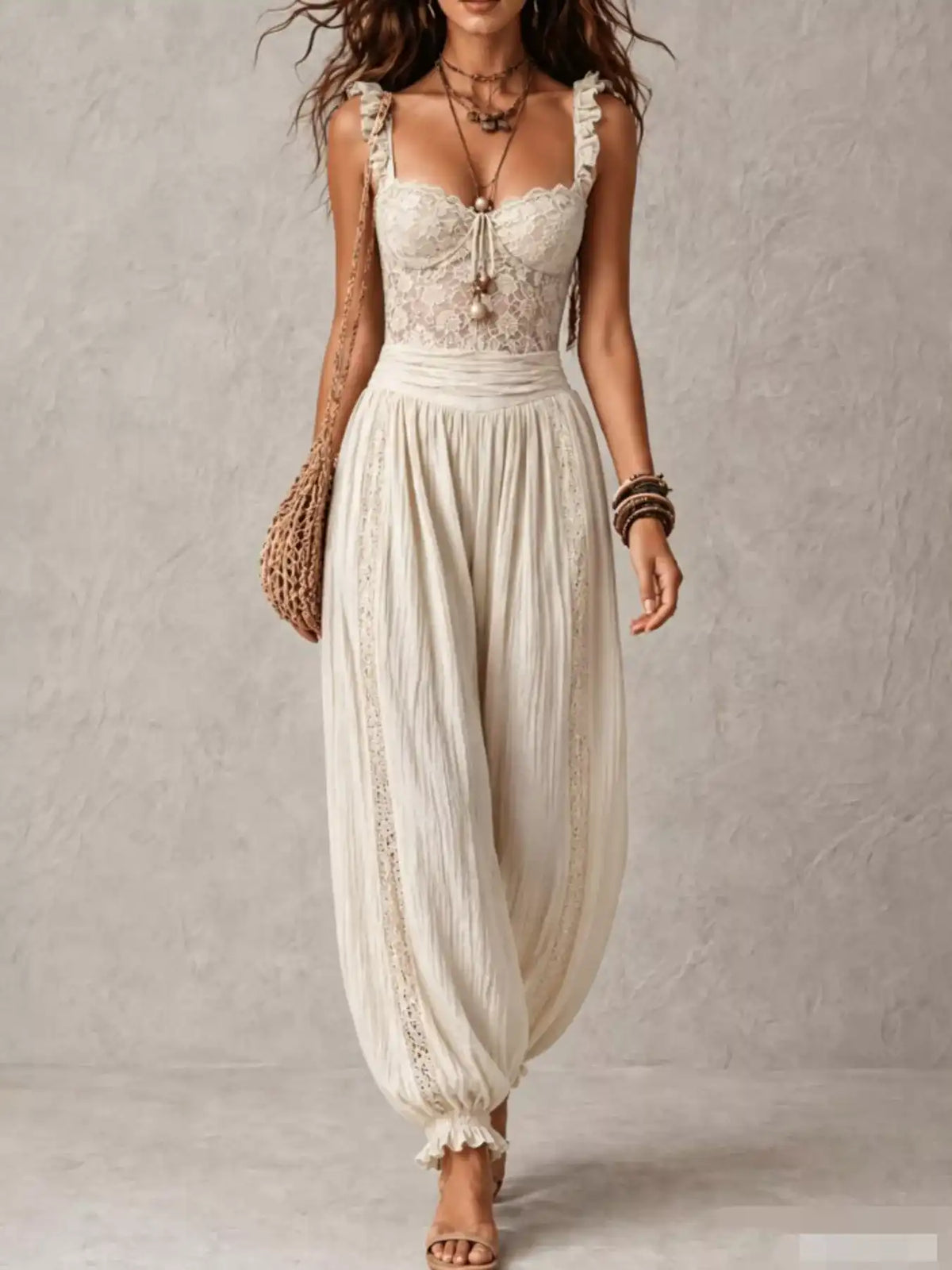 Boho Lace Corset Bodice Jumpsuit with Harem Pants 101001053483751 81 Affordable Fashion Under $100 Jerry's Apparel 