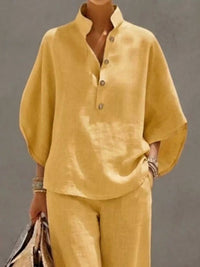 Full Size Button Detail 3/4 Sleeve Top and Pants Set Plus Size 100100971356241 54 Affordable Fashion Under $100 Jerry's Apparel 
