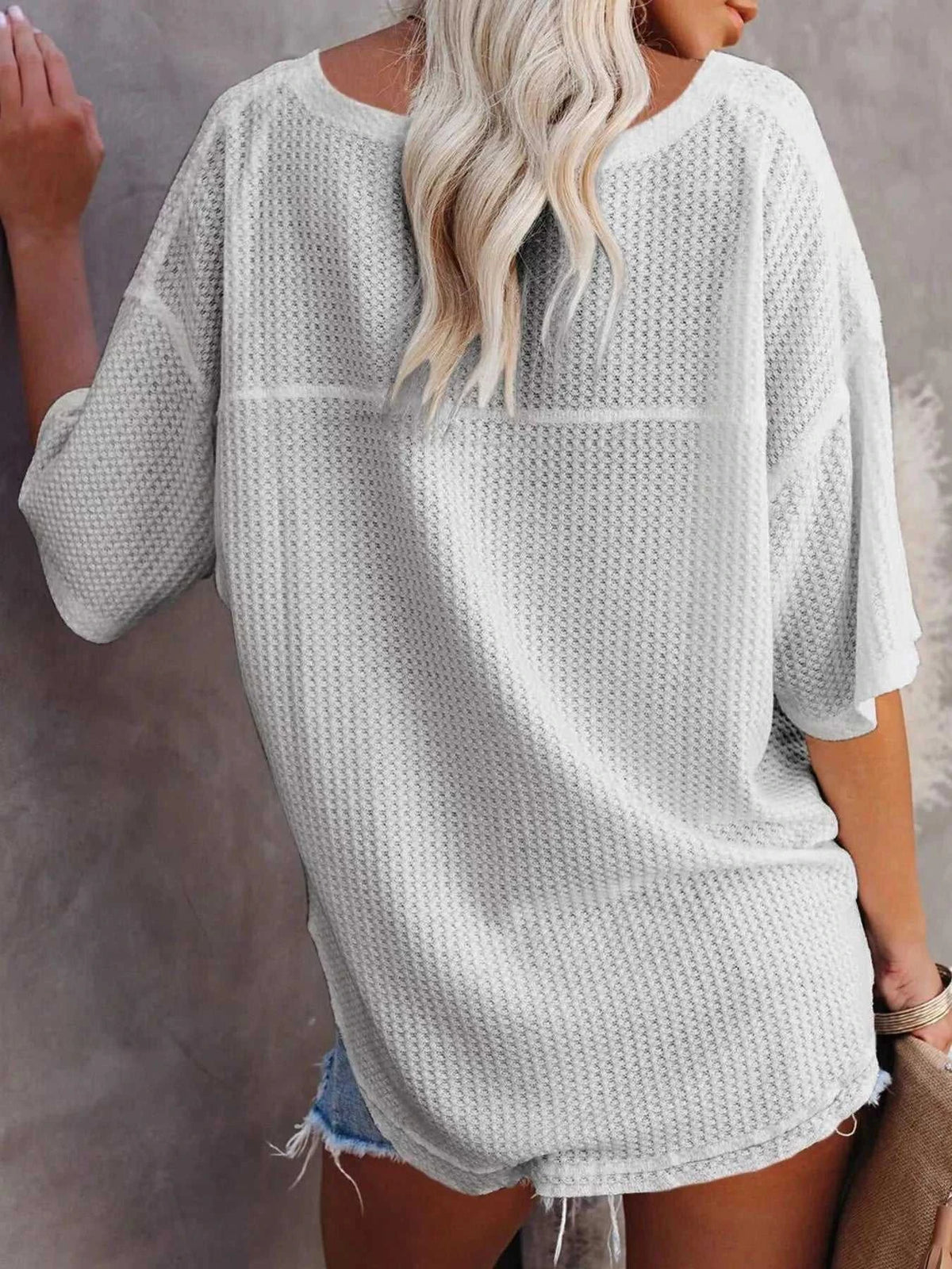 Waffle Knit V-Neck Short Sleeve T-Shirt 100100993990875 26 Affordable Fashion Under $100 Jerry's Apparel 