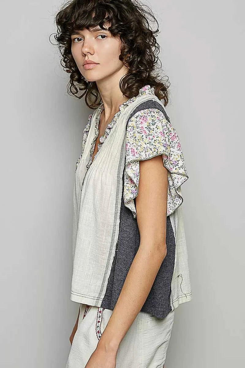 POL V-Neck Floral Ruffle Sleeve Blouse 100100225781650 62 Affordable Fashion Under $100 Jerry's Apparel 