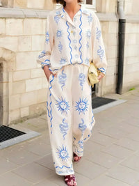 Printed Long Sleeve Shirt and Pants Set