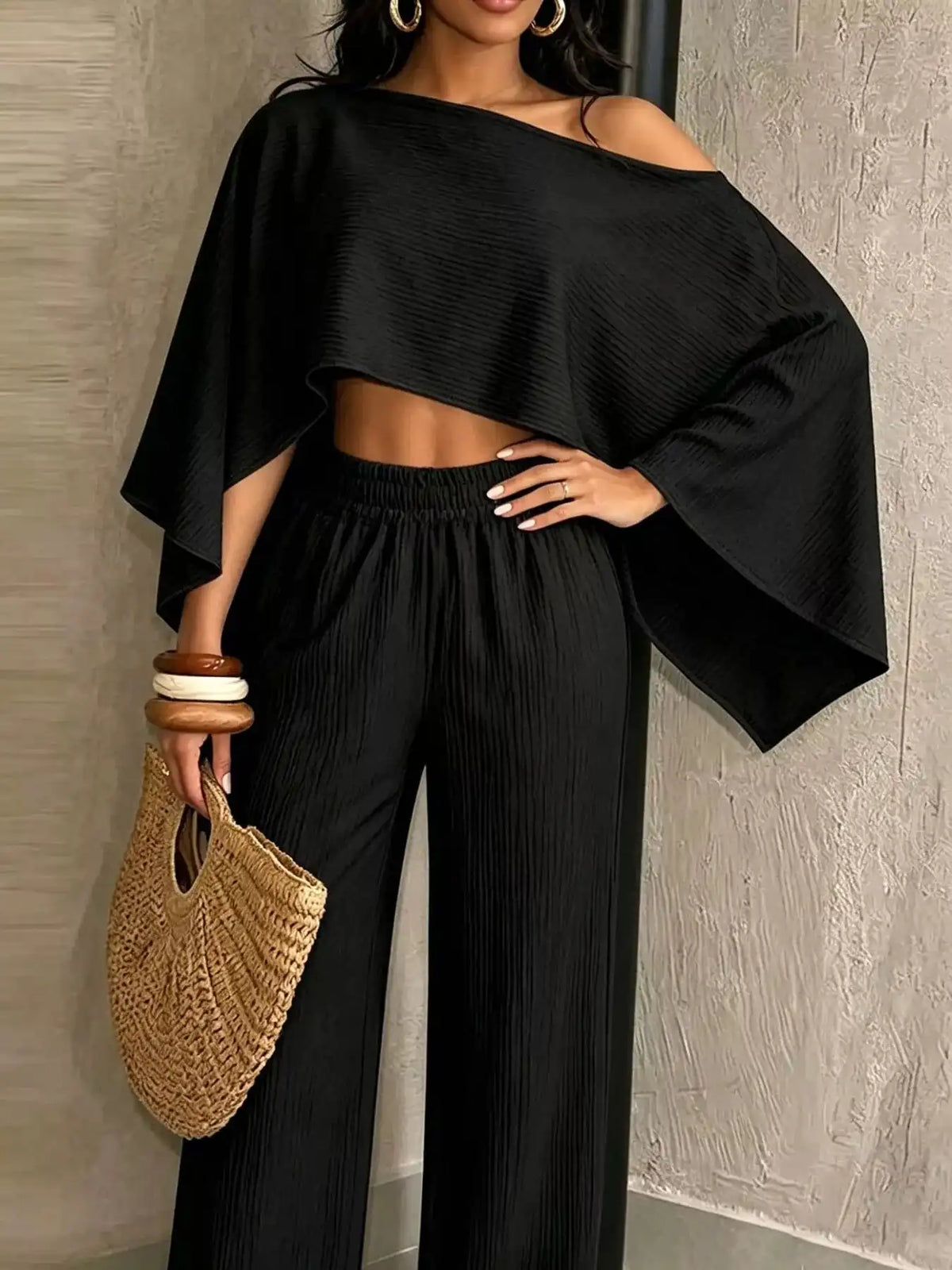Boat Neck Crop Top and Wide-Leg Pants Set 101001634822589 57 Affordable Fashion Under $100 Jerry's Apparel 