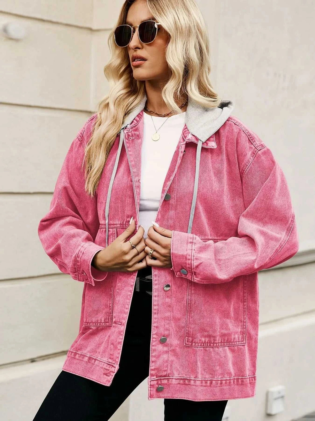 Oversized Button Up Denim Jacket with Hood 100100876233269 72 Affordable Fashion Under $100 Jerry's Apparel 