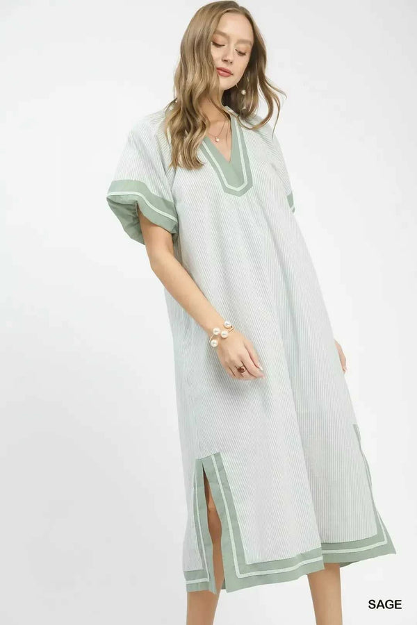 Umgee Pinstripe Contrast Trim Midi Dress 100100420301038 66 Affordable Fashion Under $100 Jerry's Apparel 