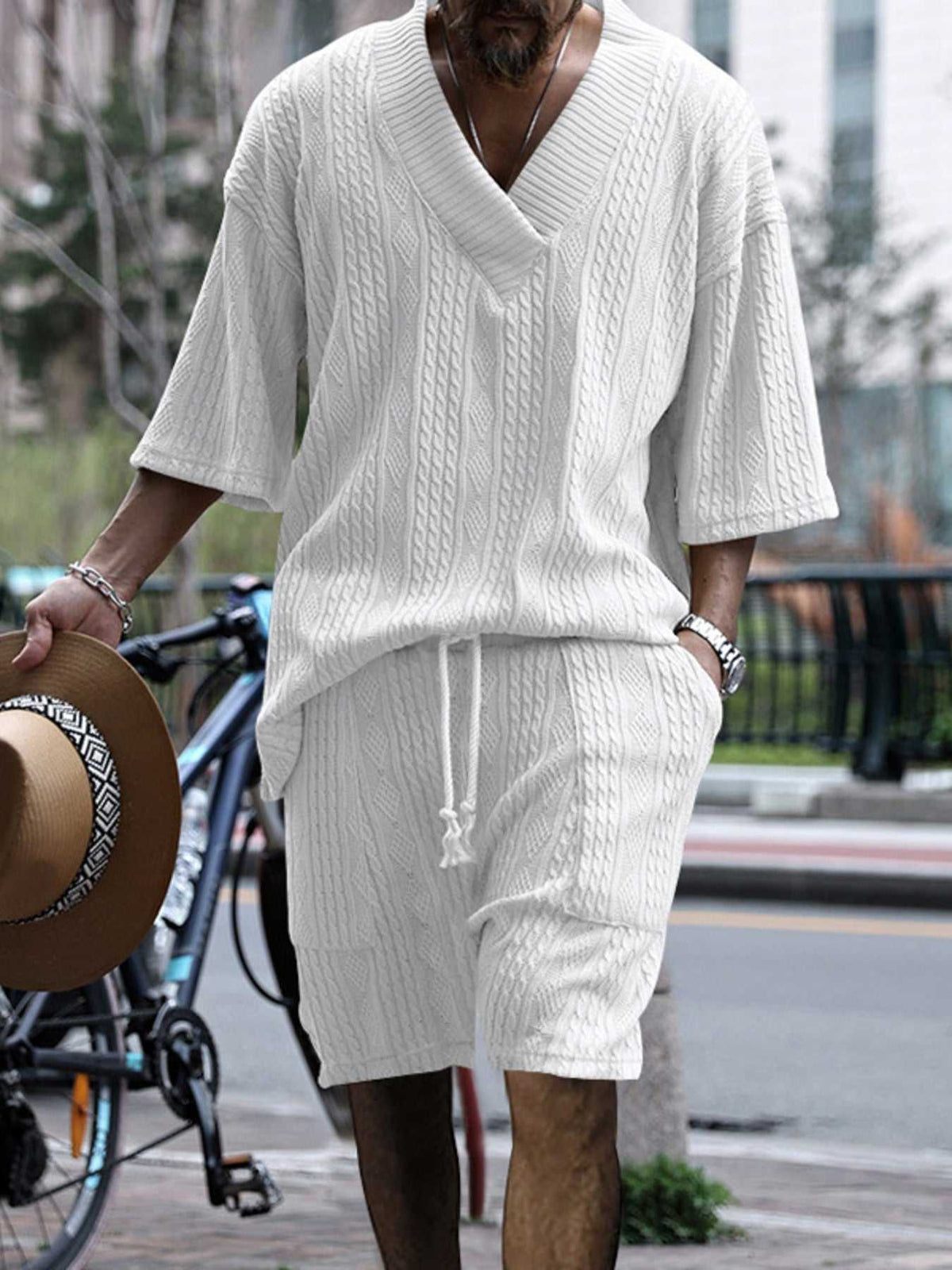 Men's Full Size Casual Knit V-Neck Short Sleeve Top and Shorts Set Plus Size 100400200384867 38 Men's Sets Jerry's Apparel 