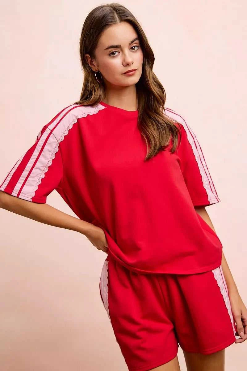 BiBi French Terry Side Lace Detail Short Sleeves Top 100100237661933 42 Affordable Fashion Under $100 Jerry's Apparel 