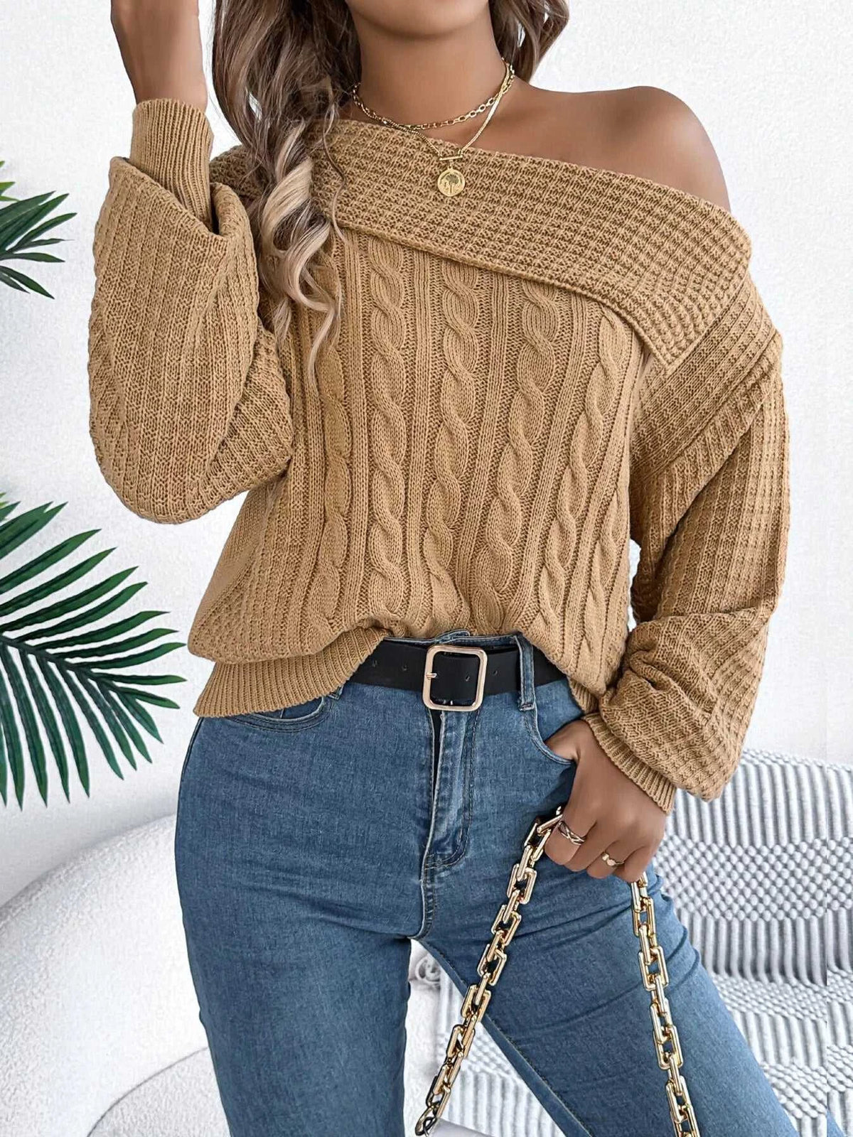 One Shoulder Cable Knit Sweater 101002219934825 38 Affordable Fashion Under $100 Jerry's Apparel 