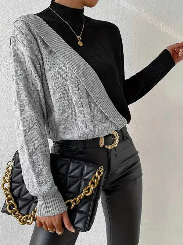 Color Block Cable Knit Mock Neck Sweater 101002950015213 40 Affordable Fashion Under $100 Jerry's Apparel 