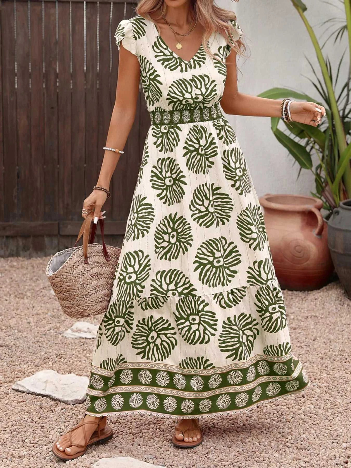 Printed V-Neck Cap Sleeve Maxi Dress 100100026521831 39 Affordable Fashion Under $100 Jerry's Apparel 