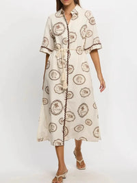 Printed Button-Down Midi Shirt Dress
