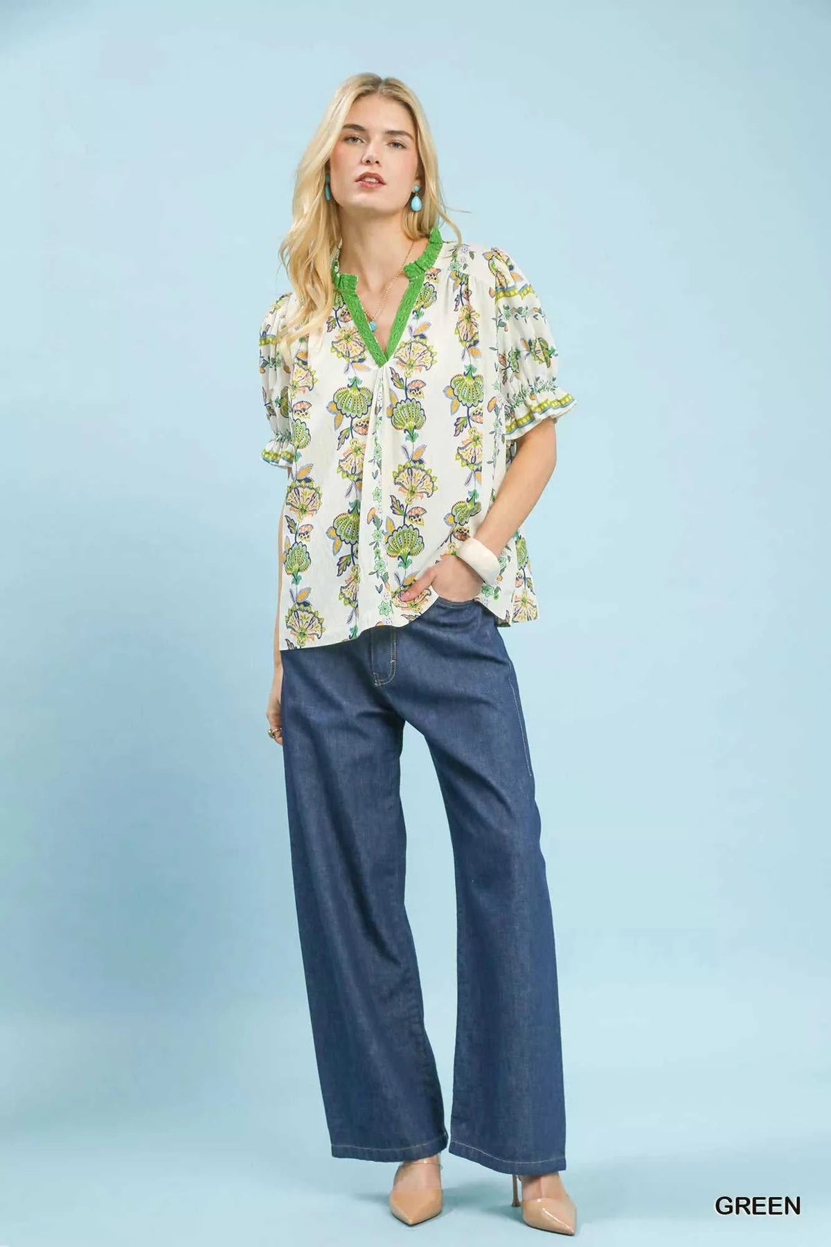 Umgee Abstract Border Print V-Neck Top 100100819041988 51 Affordable Fashion Under $100 Jerry's Apparel 