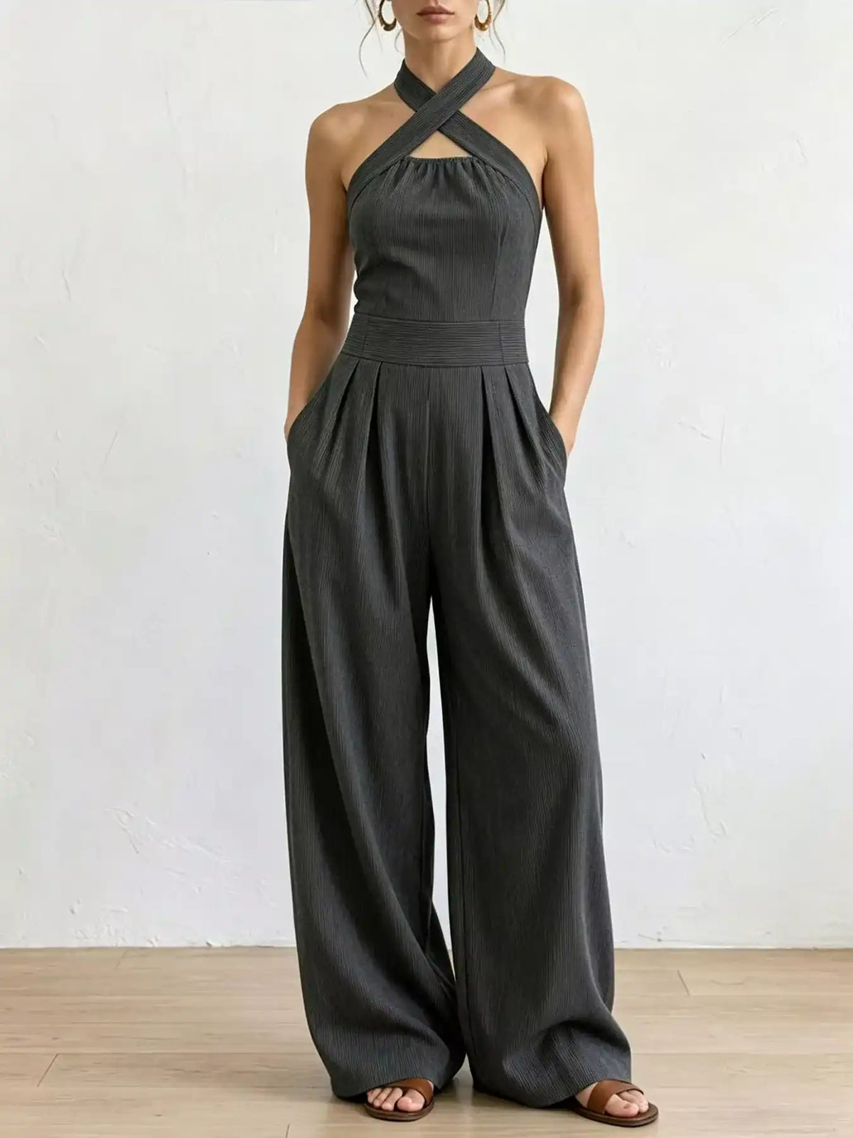 Full Size Halter Neck Wide-Leg Jumpsuit Plus Size 101001857800379 54 Affordable Fashion Under $100 Jerry's Apparel 