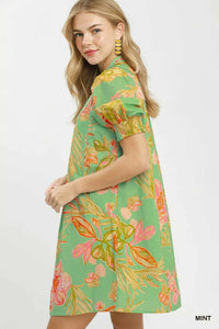 Umgee Botanical Print Dress with Smocked Cuffs 100100413401039 64 Affordable Fashion Under $100 Jerry's Apparel 