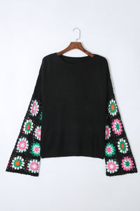 Crochet Round Neck Long Sleeve Knit Top