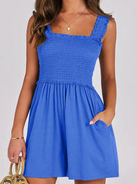 Smocked Square Neck Sleeveless Romper