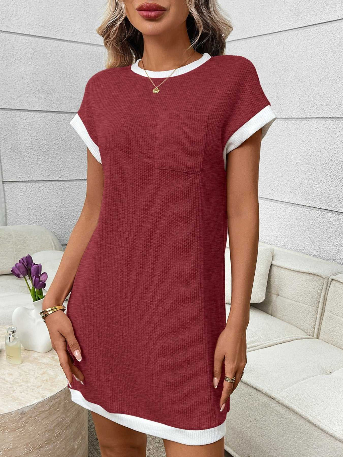 Contrast Trim Ribbed Knit Mini Dress with Pocket 100100281069040 32 Affordable Fashion Under $100 Jerry's Apparel 