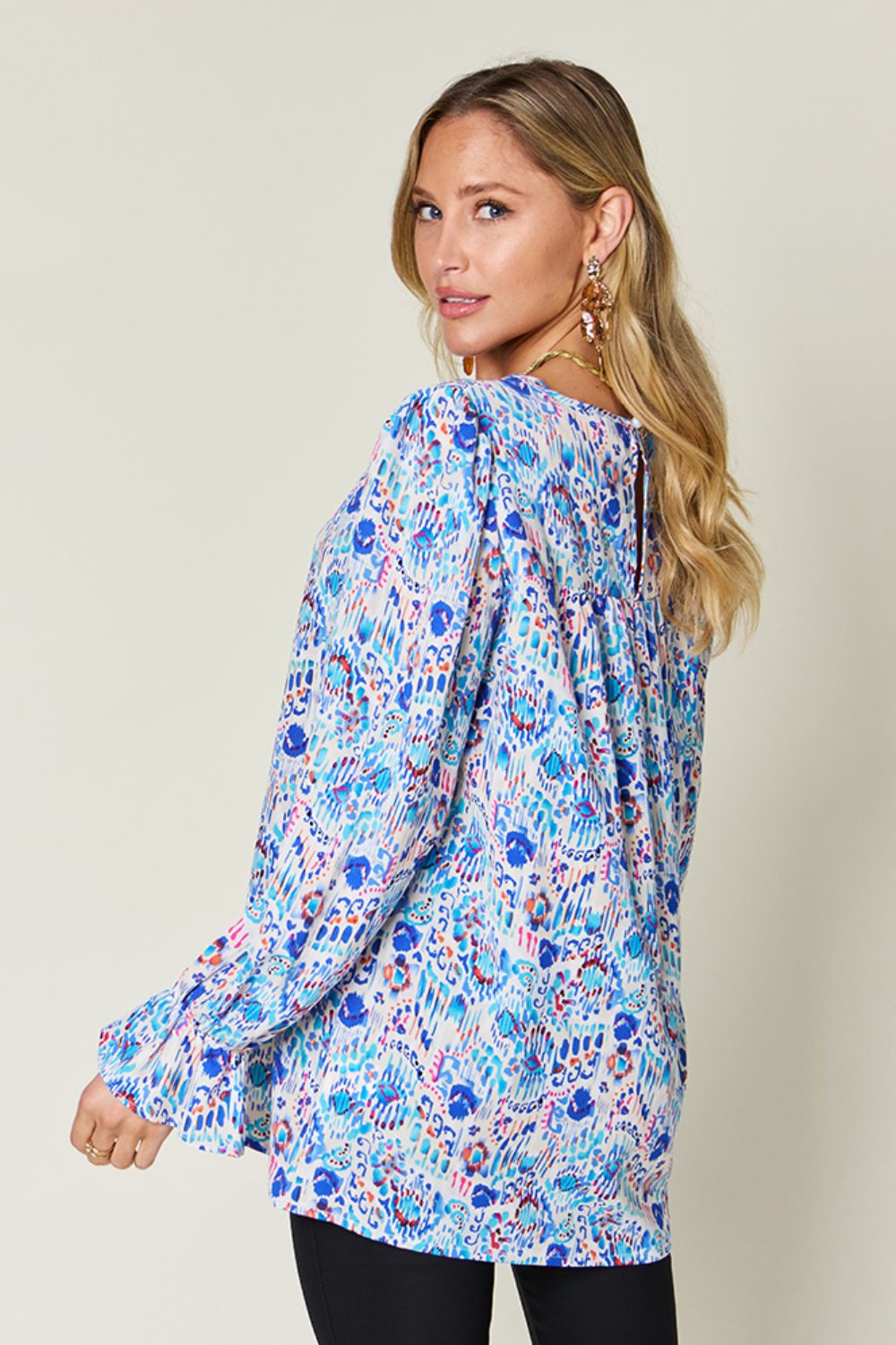 Full Size Printed Flounce Sleeve Blouse