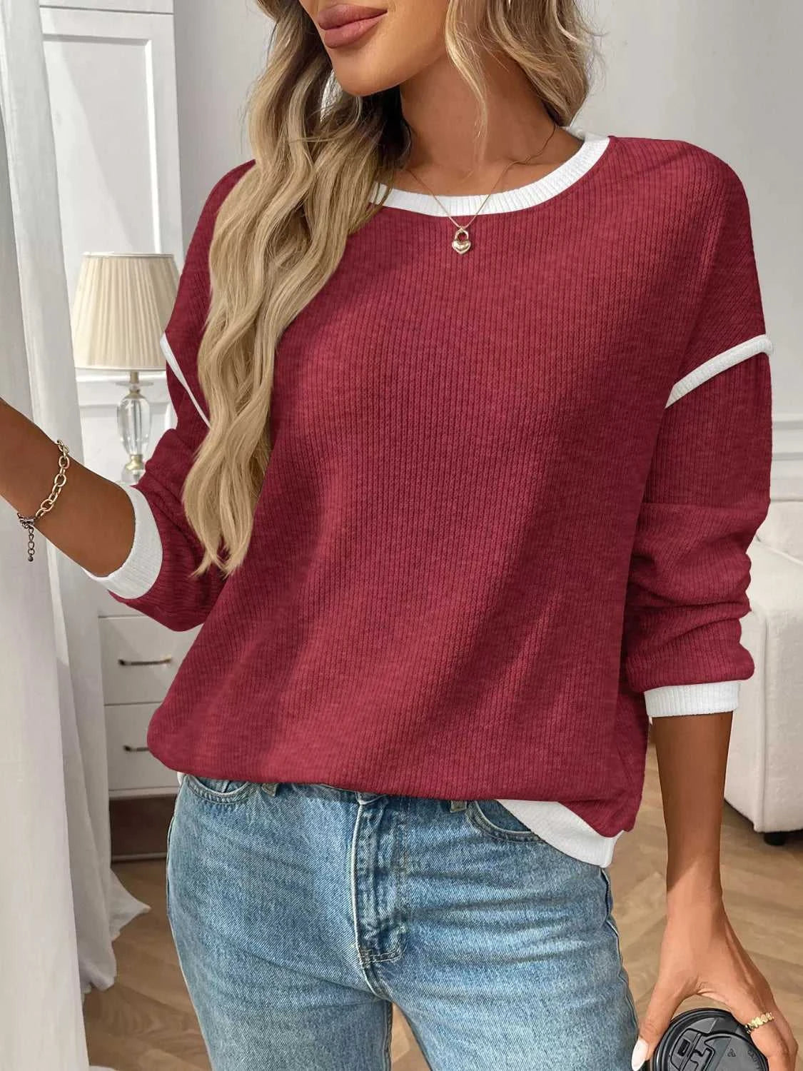 Ribbed Knit Contrast Trim Sweater 100100032701989 29 Affordable Fashion Under $100 Jerry's Apparel 
