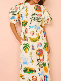 Printed Puff Sleeve Midi Dress