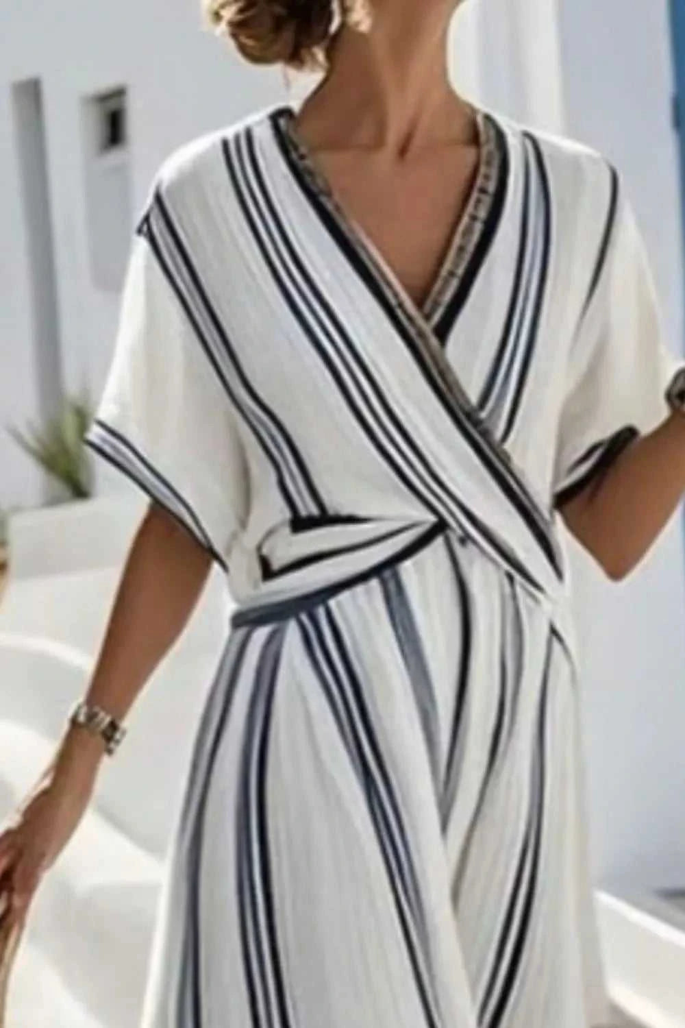 Striped Wrap Half Sleeve Maxi Dress 100100695951017 39 Affordable Fashion Under $100 Jerry's Apparel 