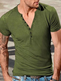 Men's Full Size Button Detail Short Sleeve Top Plus Size