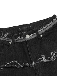 Men's Raw Hem Denim Bermuda Shorts with Contrast Cuffs