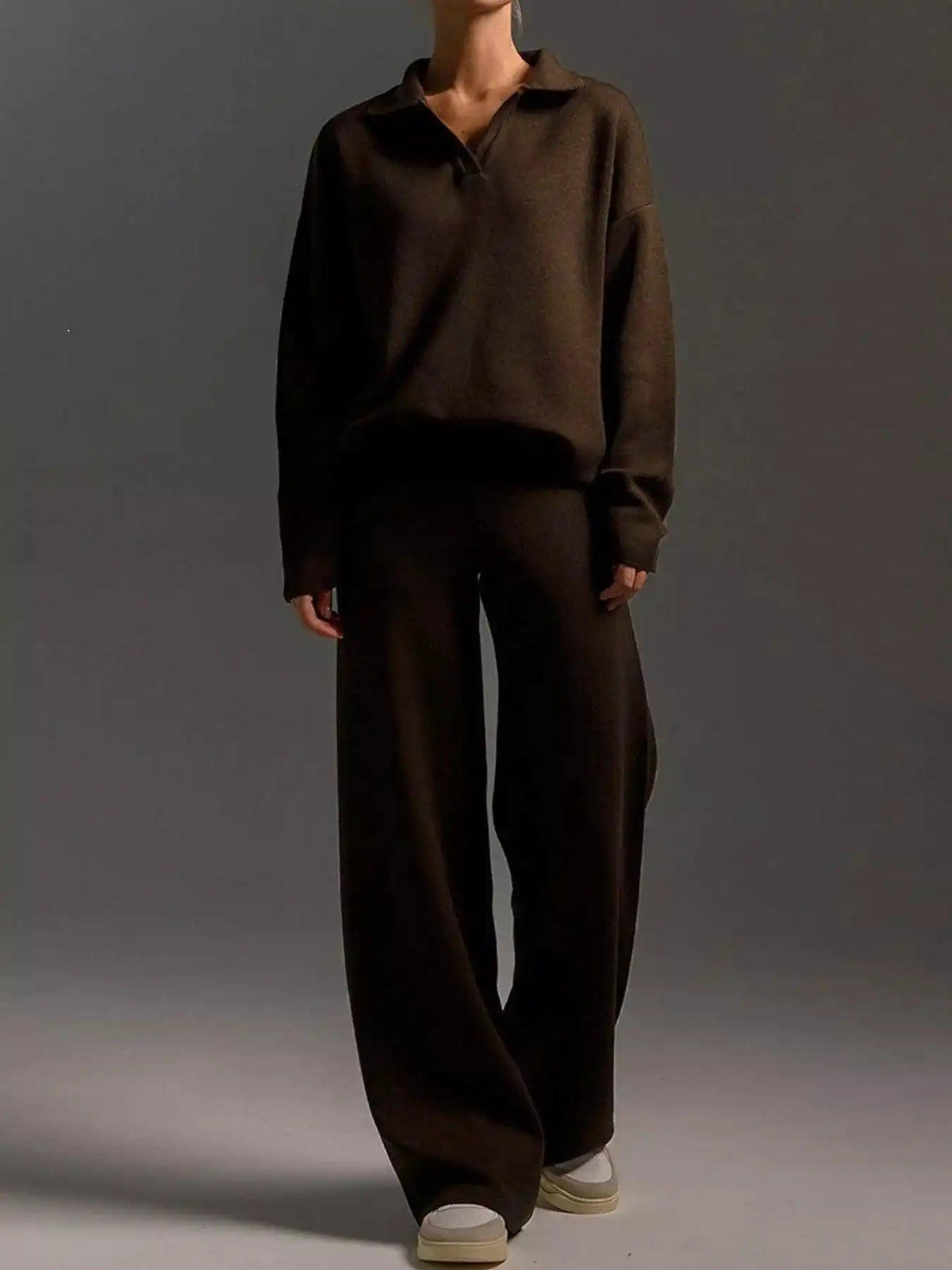 Polo Collar Top and Wide-Leg Pants Set 101001876960393 74 Affordable Fashion Under $100 Jerry's Apparel 