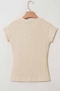Textured Crew Neck Cap Sleeve Slim T Shirt