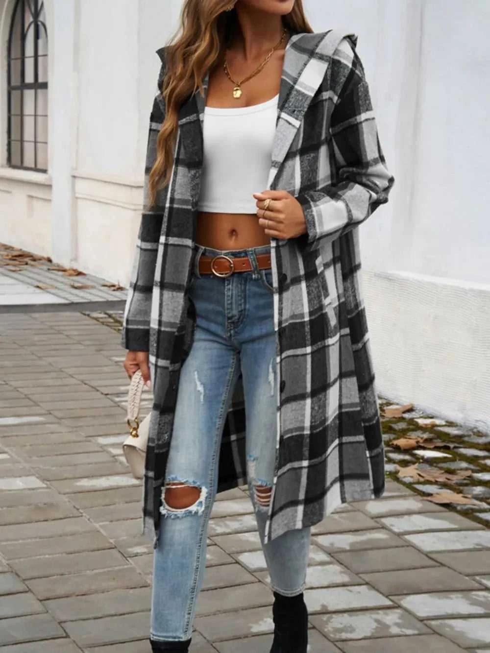 Devine Plaid Long Sleeve Hooded Coat 100100235621127 45 Affordable Fashion Under $100 Jerry's Apparel 