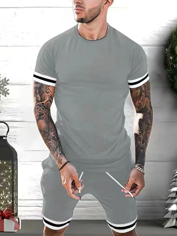 Men's Plus Size Round Neck Short Sleeve Top and Shorts Set