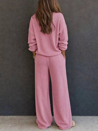 Waffle Knit Button Detail Top and Pants Set 101001629020741 57 Gifts for Her Jerry's Apparel 