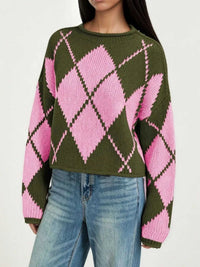 Argyle Pattern Knit Dropped Shoulder Sweater 100100844660276 45 Affordable Fashion Under $100 Jerry's Apparel 