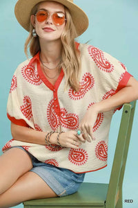 Umgee Paisley Print Contrast Trim Top 100100526331582 45 Affordable Fashion Under $100 Jerry's Apparel 