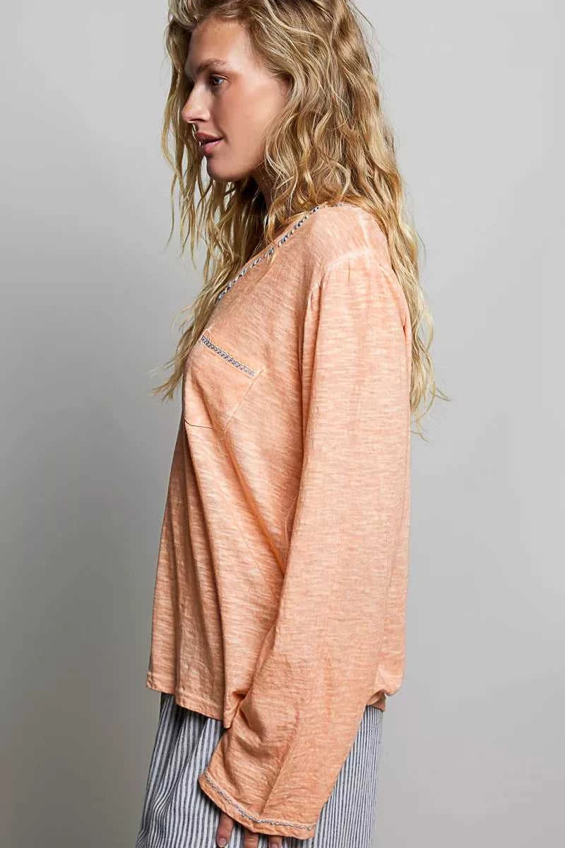 POL Contrast Stitch V-Neck Lightweight Knit Long Sleeve Top 100100688901821 43 Affordable Fashion Under $100 Jerry's Apparel 