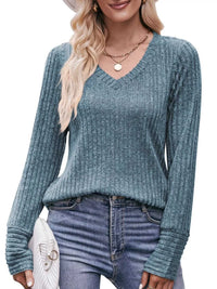 V-Neck Ribbed Knit Long Sleeve T-Shirt 100100748461046 28 Affordable Fashion Under $100 Jerry's Apparel 