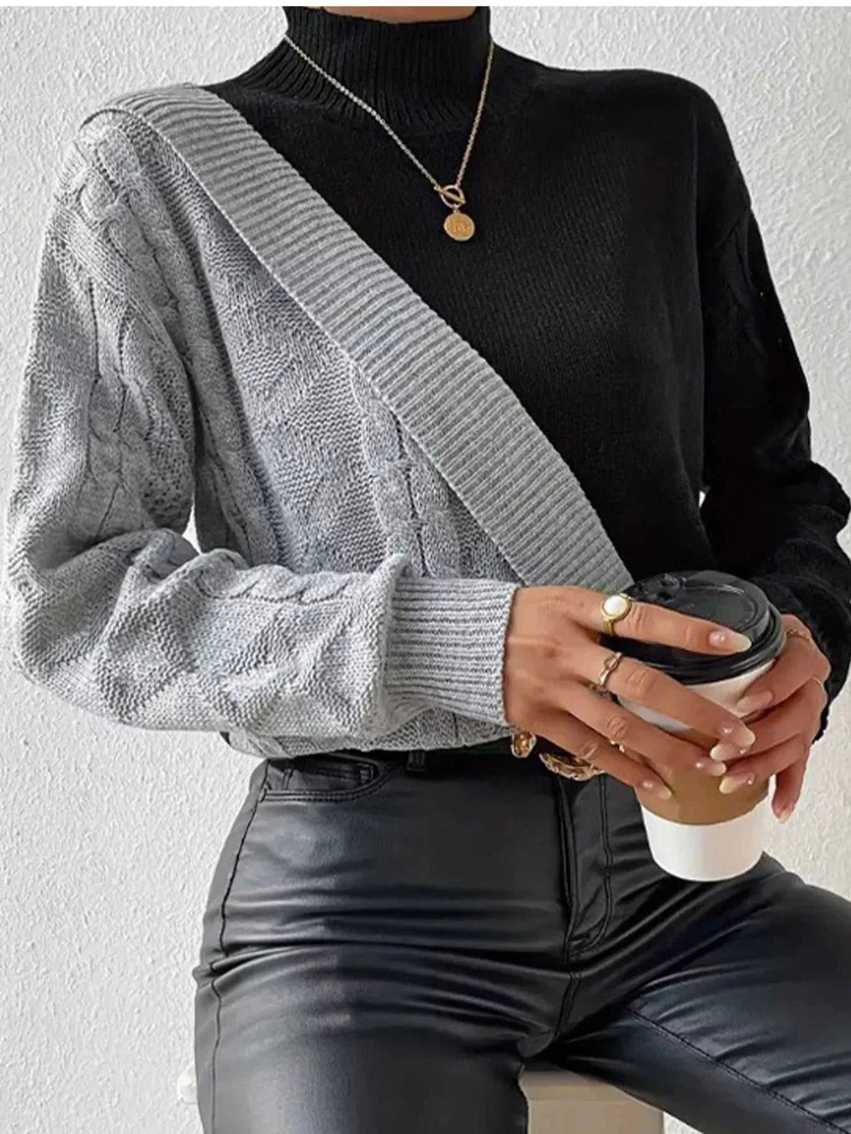 Color Block Cable Knit Mock Neck Sweater 101002950015213 40 Affordable Fashion Under $100 Jerry's Apparel 