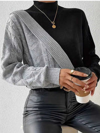 Color Block Cable Knit Mock Neck Sweater 101002950015213 40 Affordable Fashion Under $100 Jerry's Apparel 