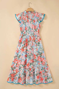 Floral Print V Neck Contrast Trim Flutter Sleeve Long Dress 100100057269818 71 Affordable Fashion Under $100 Jerry's Apparel 